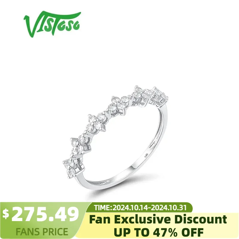 

VISTOSO Gold Rings For Lady Pure 14K 585 White Gold Sparkling Diamond Promise Engagement Rings Anniversary Gift Fine Jewelry