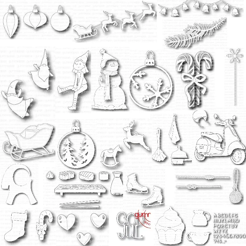 Christmas Ornaments Sleigh With Reindeers Snowman Goat Metal Cutting Die Stamp Stencil Scrapbooking Diary Embossing Diy Greeting