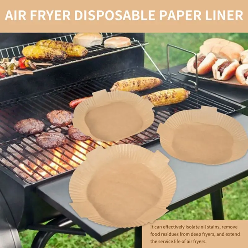 【Must-Haves】 Einweg-Papiereinlagen für Heißluftfritteusen, 50 Stück 7,9 Zoll quadratische, antihaftbeschichtete Pergamenteinlagen, ölbeständig für Heißluftfritteusen