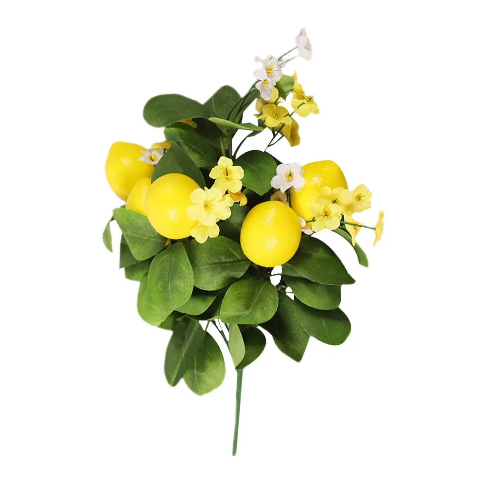 

Artificial Flower Bouquet Faux Lemon Branches Green Leaves Home Party Decoration Plastic Flowers Long Lasting Non Withering