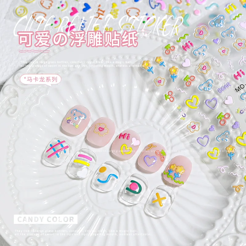 5D Embossed Cute Nail Stickers Colorful Flowers/Fruits/Letters/Daisy/Butterflies 5D Relief Nail Slider For Nail Art Decoration