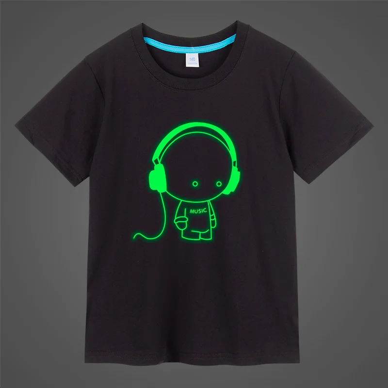 Boys Girls music Print Noctilucence Luminous T-shirts Summer men 