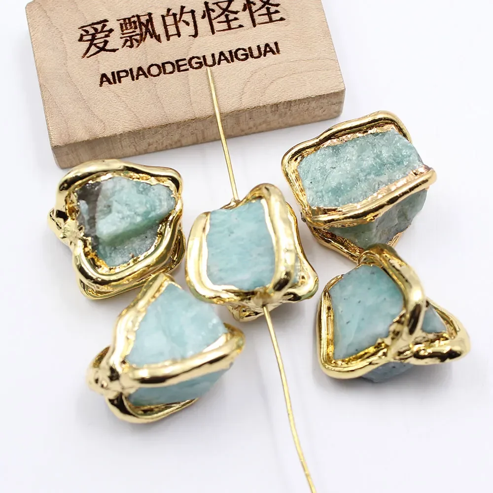 

5Pcs 15x20mm Natural Green Amazonite Gold Plated Nugget Gems Freedom Beads For Pearl Necklace Pendant Jewelry DIY