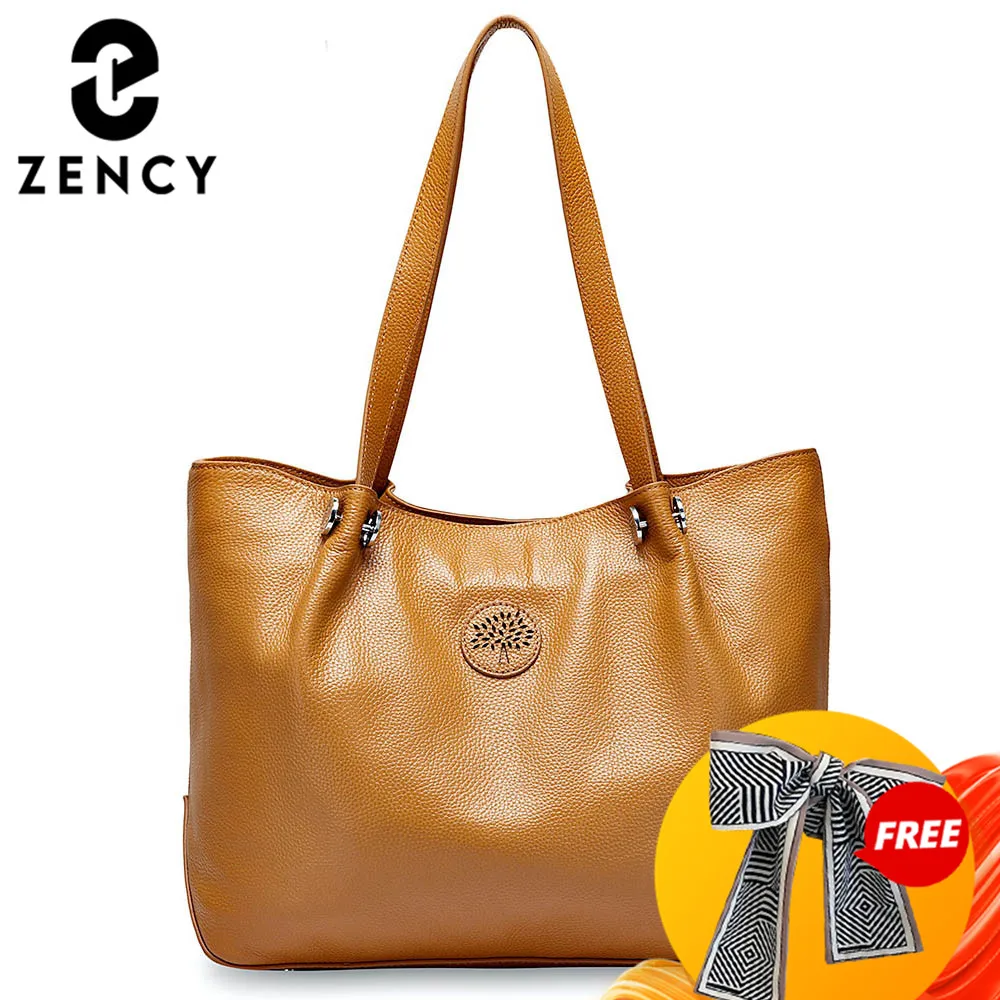 Zency Duża Damska Torba na Ramię 100% Skóra Naturalna Prosta Modna Torebka Damska Listonoszka Czarna Torba Shopper
