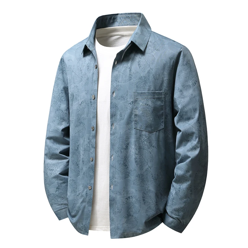 

Casual Menswear Long Sleeved Shirts Clothing Spring Autumn High Street Printed Anti-Wrinkle Polo Shirt Fashion Thin Top Coats