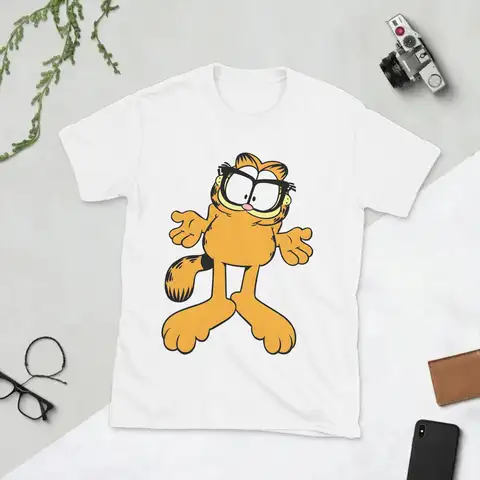 Cartoon G-Garfields Nerd Glasses T Shirts Men's  Pure Cotton for Male T-Shirt Round Collar Tee Shirt Short Sleeve Clothes