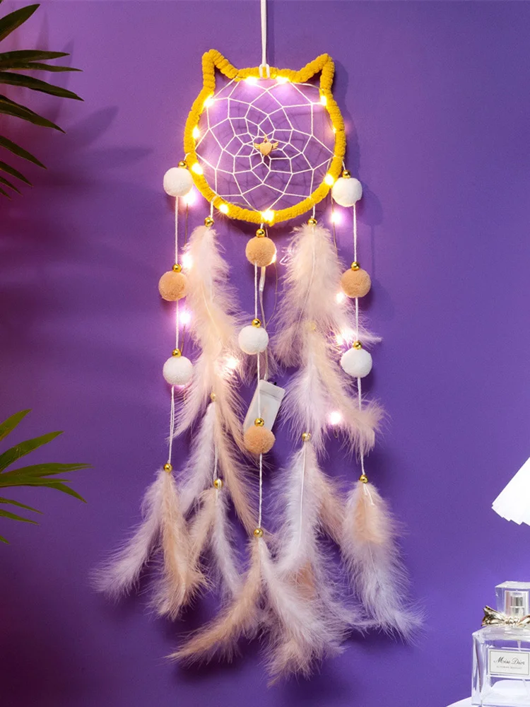 Dream Catcher Hand-woven Outdoor Garden Wind Chimes Pink Feather Bedroom Hanging Ornaments Wall Decor Birthday Christmas Gifts