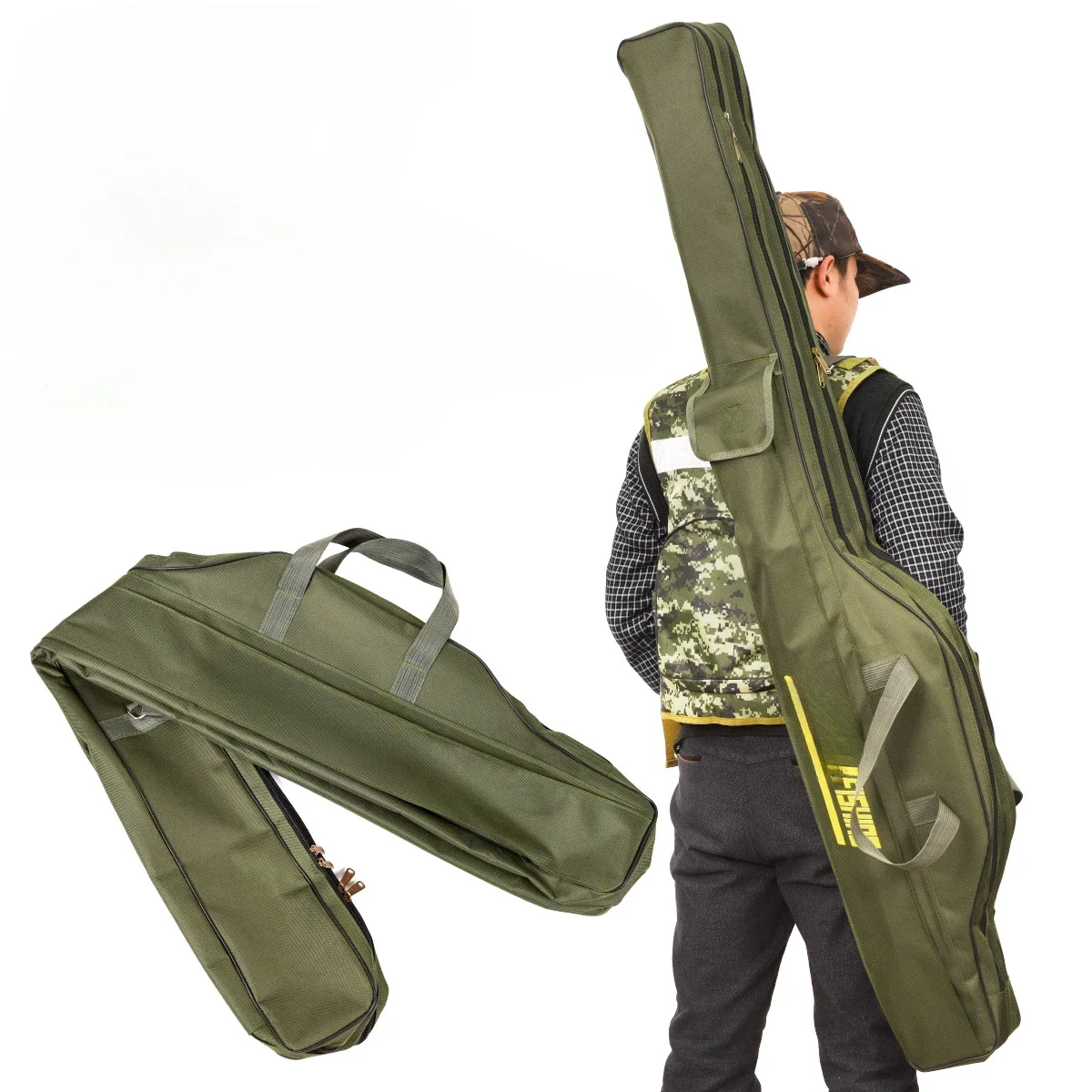 1M/1.5 m Fishing Backpack Foldable Portable Belt Big Belly Canvas Fishing Bag Black / Army Green Extra Long Fishing Gear Soft