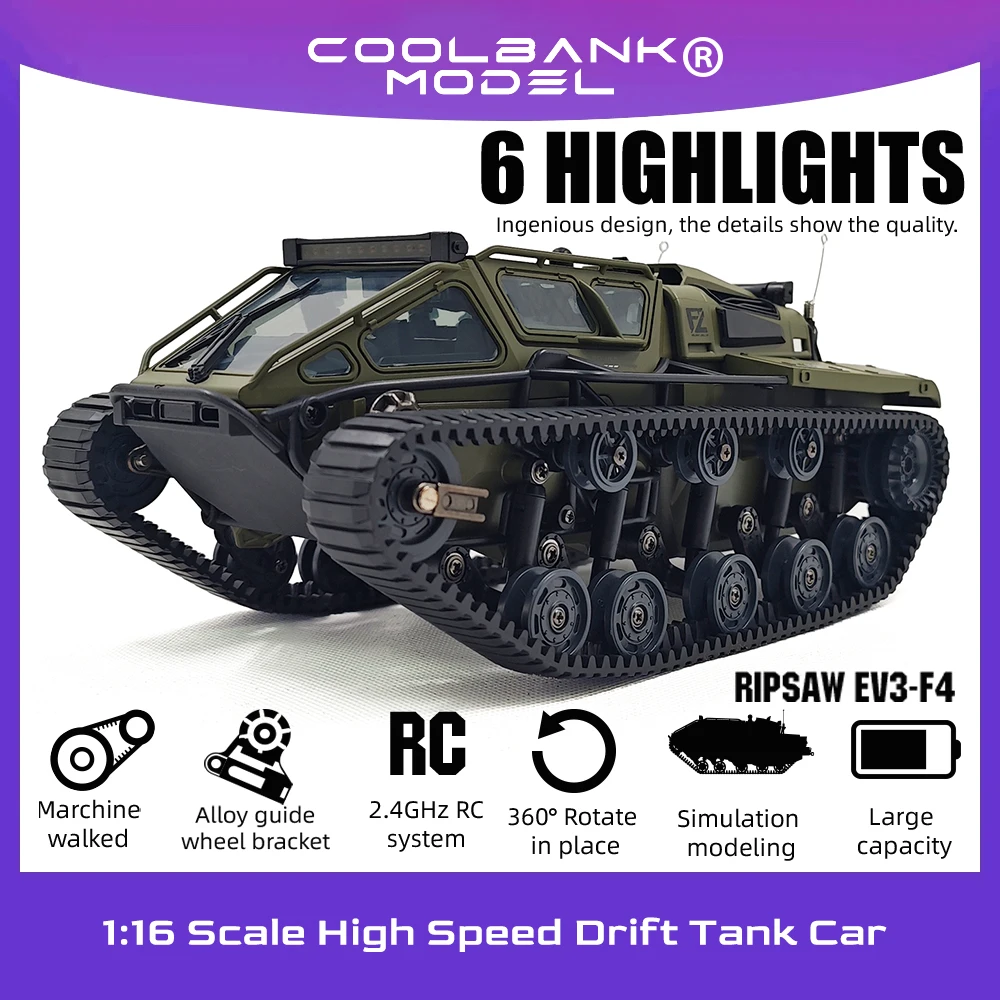 

Coolbank Remote Control Crawler High Speed Tank Off-Road 4WD RC Car 2.4 Ghz RC Army Truck 1/16 Drift Tank RC Tank for Kids Adult