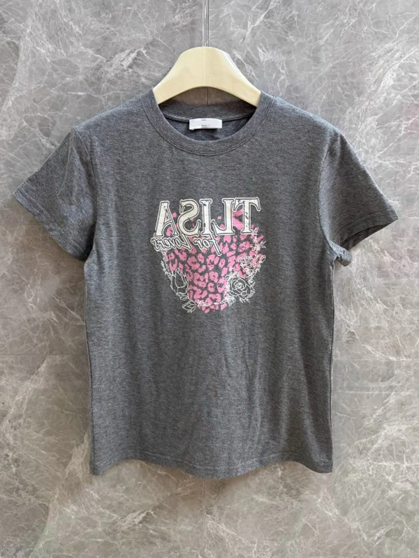 ay Rose Print Letter Kasual ort Sve T-irt Wanita Faion Ele Sle Commute Sle round Ne ort Length