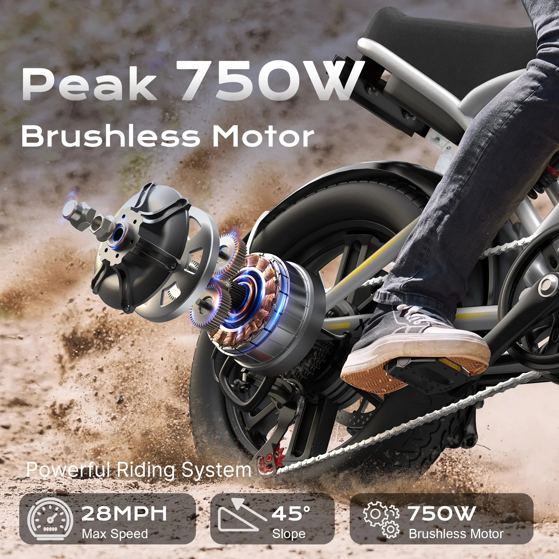 Airwest X5 Adult Electric Bike, 750W Peak Power, 48V 13Ah Battery, 20“*4 Fat Tire Ebike, 28MPH, UL 2849, 1 Year Warranty view 3