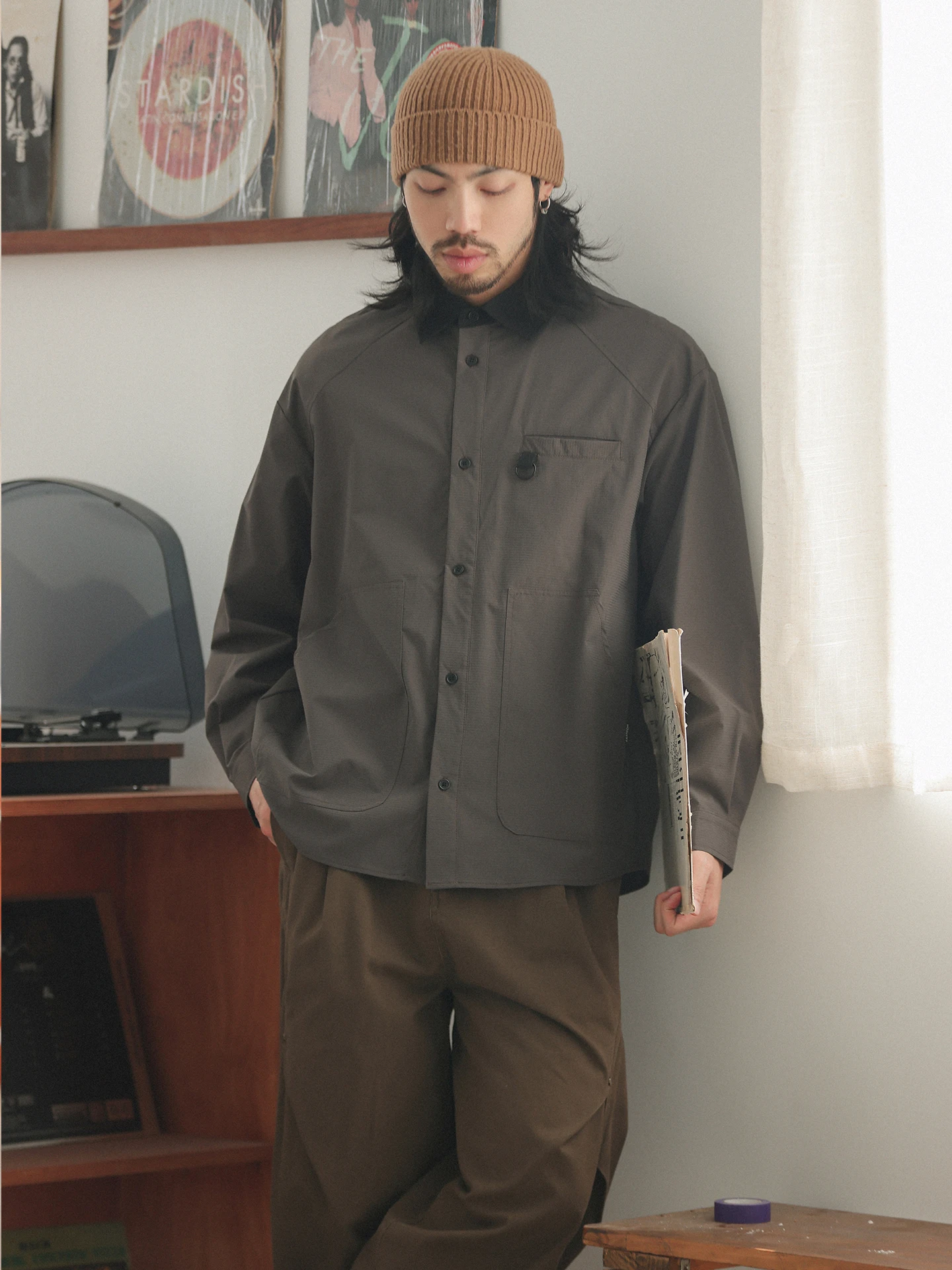 

NOEARS Осенняя винтажная рубашка свободного кроя с длинным рукавом, в рабочем стиле, из полиэфирного волокна, молодежная модная рубашка на пуговицах