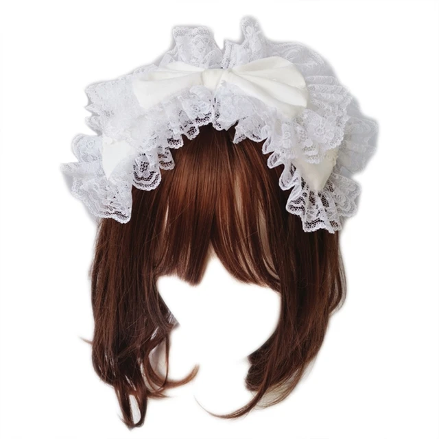 Koronkowe opaski dla kobiet Mesh wzburzyć koronkowe pałąk łuk śliczne nowość nakrycia głowy damskie nakrycia głowy pokojówka na imprezę Cosplay rekwizyty