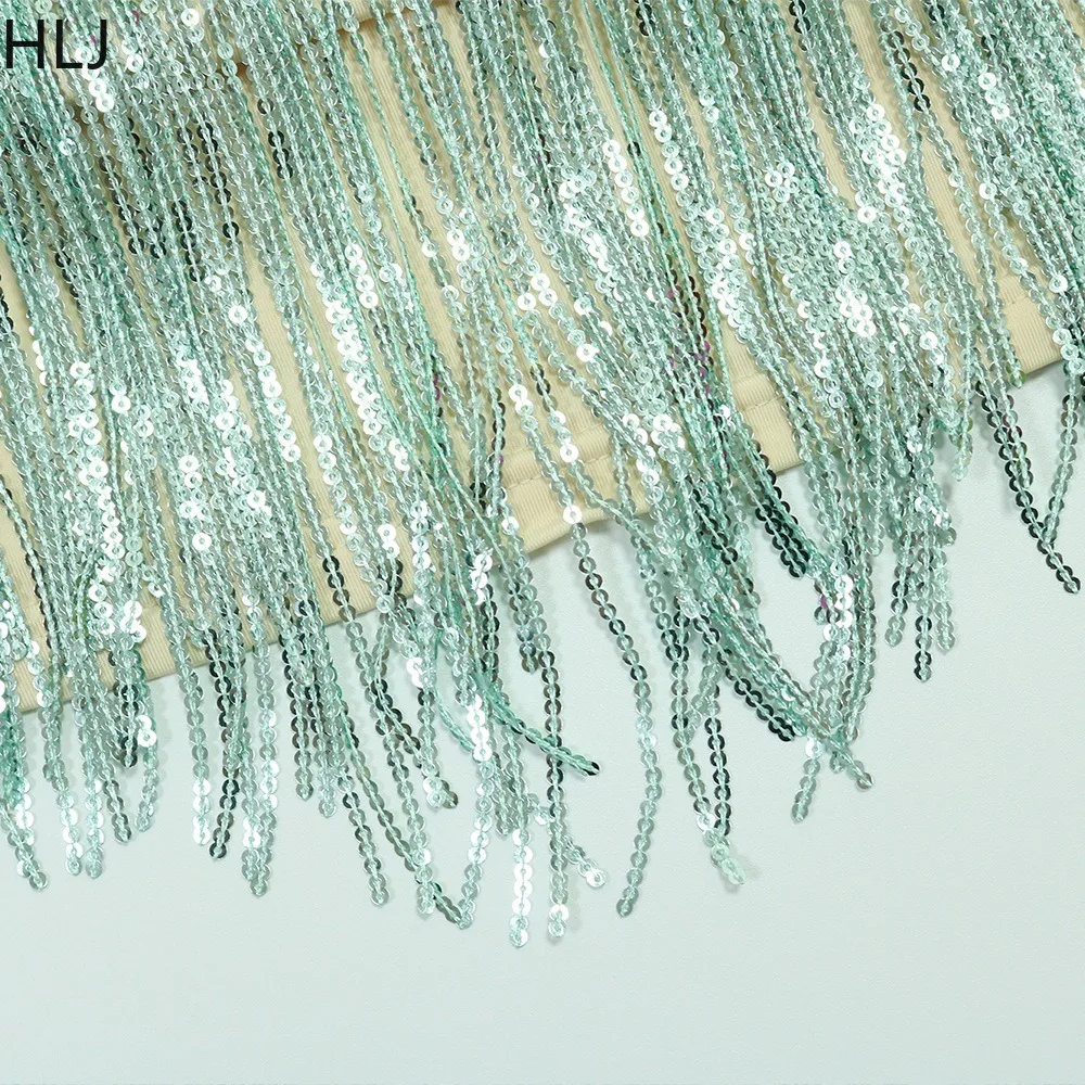 HLJ Fashion Tassel Patchwork Two Piece Outfits Woman Sleeveless Backless Crop Top and Skirt Matching Female Streetwear Clothing