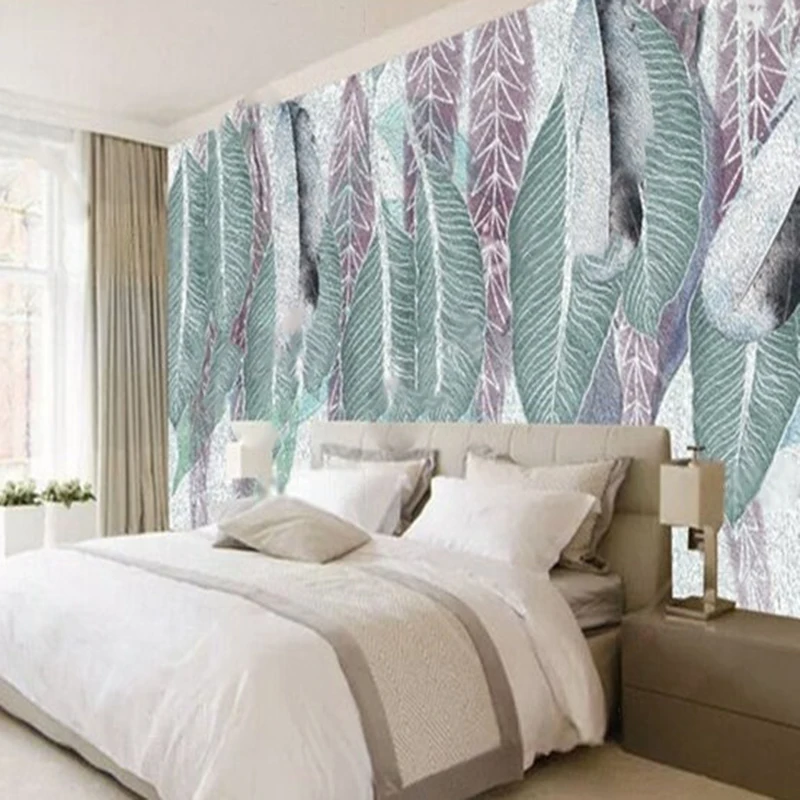 Modern elegant simple and grand plant feather fresh and light TV luxurious home decoration bedroom background wall