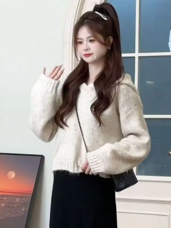 Maglieria rosa con cappuccio da donna vestibilità ampia Thiened Lazy Sle maglione pullover autunno inverno calore che emettono lungo Sve Top