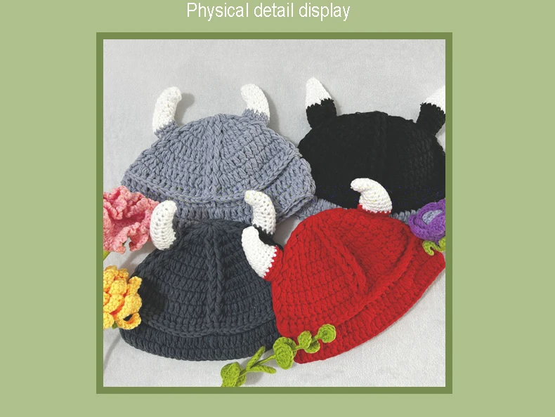 Lustige Wintermütze Damen Herren Rollenspiel Anime Wollmütze Kreative süße Horn Strickmütze reine handgemachte Wintermütze Mädchen Jungen Mütze – Detail 8