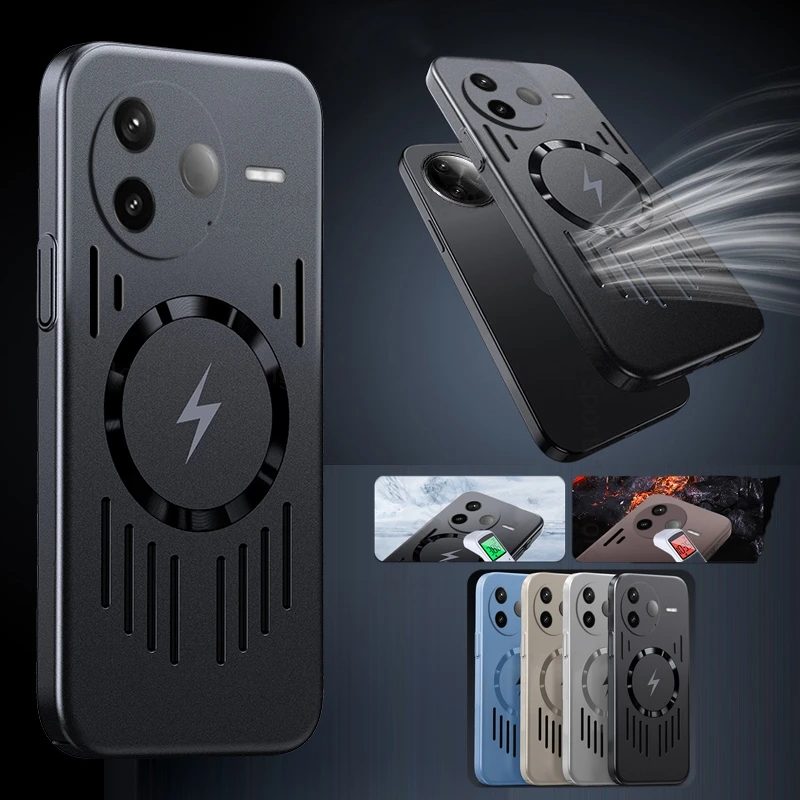 

Metallic Paint Magnetic For Magsafe Case For Redmi K80 Ultra K70 Pro Cooling Heat Dissipation Hollow Cover For Xiaomi 15 14 Pro