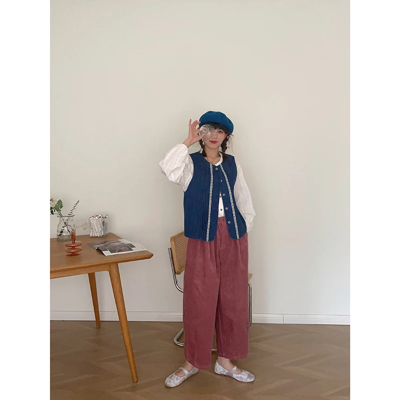 

Брюки женские вельветовые с высокой талией, широкие, повседневные, весна-осень, новые, для работы, 100% хлопок, длинные