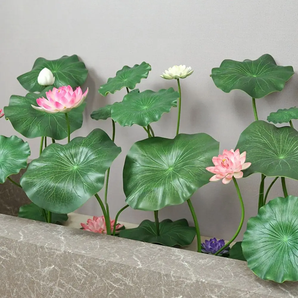 Artistic Landscape Artificial Flower DIY Decoration EVA Decorative Fake Flower with Rod Green Plant Simulated Lotus Flower