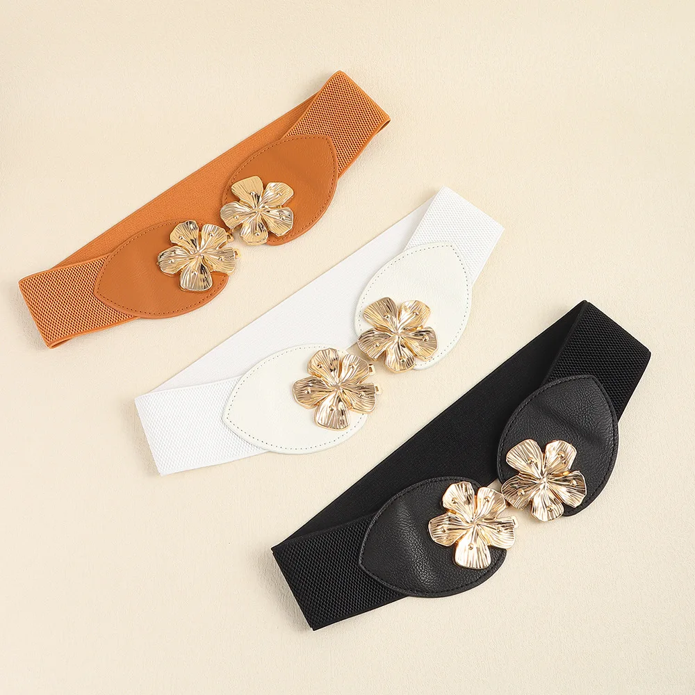 Fashion Elastic Wide Girdle Dress Suit Coat Decoration Flower Metal Buckle Corset Belts for Women Luxury Ladies Waist Belt