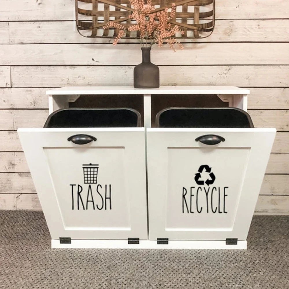 Rae Dunn Inspired Trash & Recycle Sticker Decal Bin Garage Rubbish Organization and Cleaning Vinyl Decor