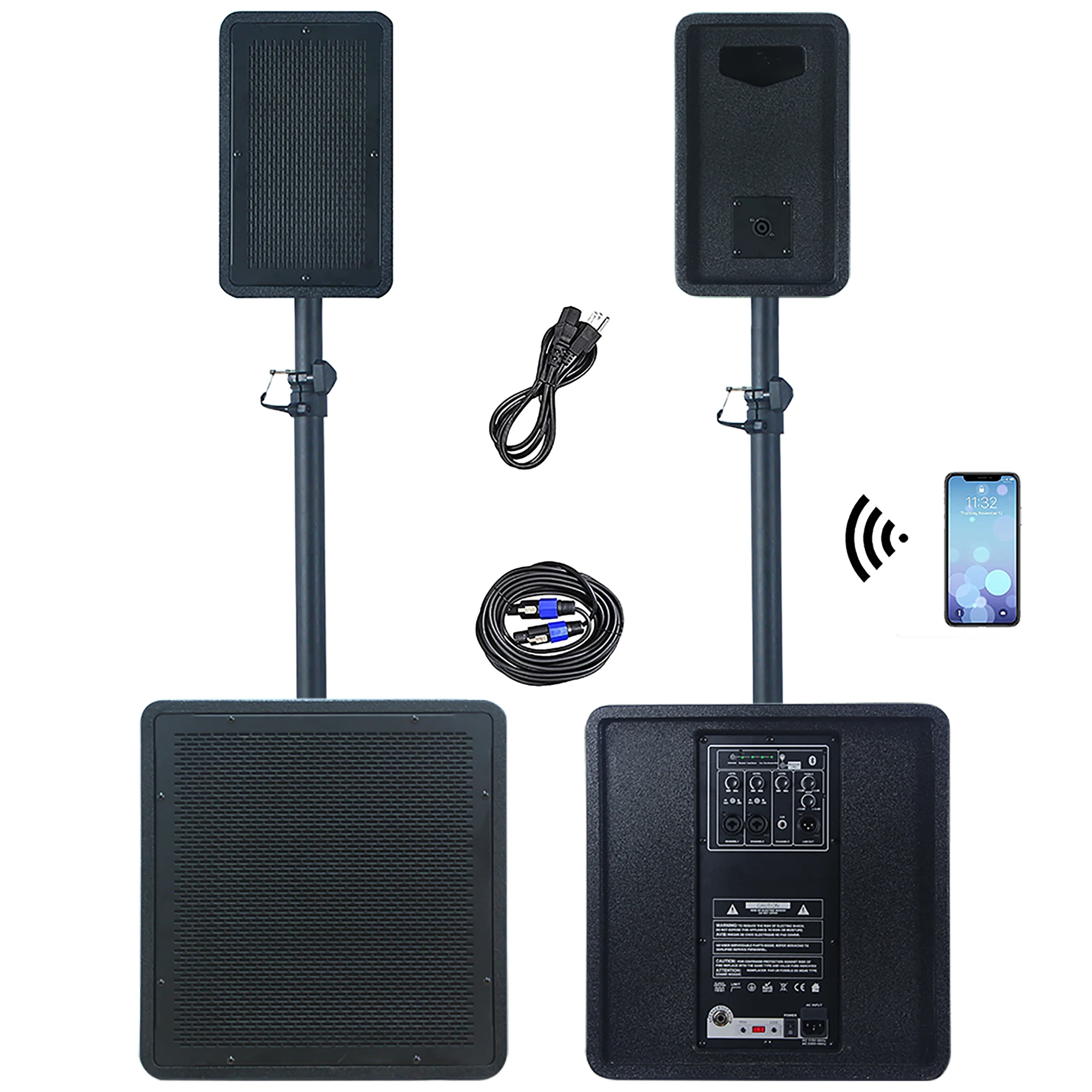 Altavoz PA Profesional de 600W, Subwoofer Activo de 12'', Caja de Sonido de 1.1 Canales con Función DSP, Sistema de Karaoke para Fiestas, Bocina Parlante