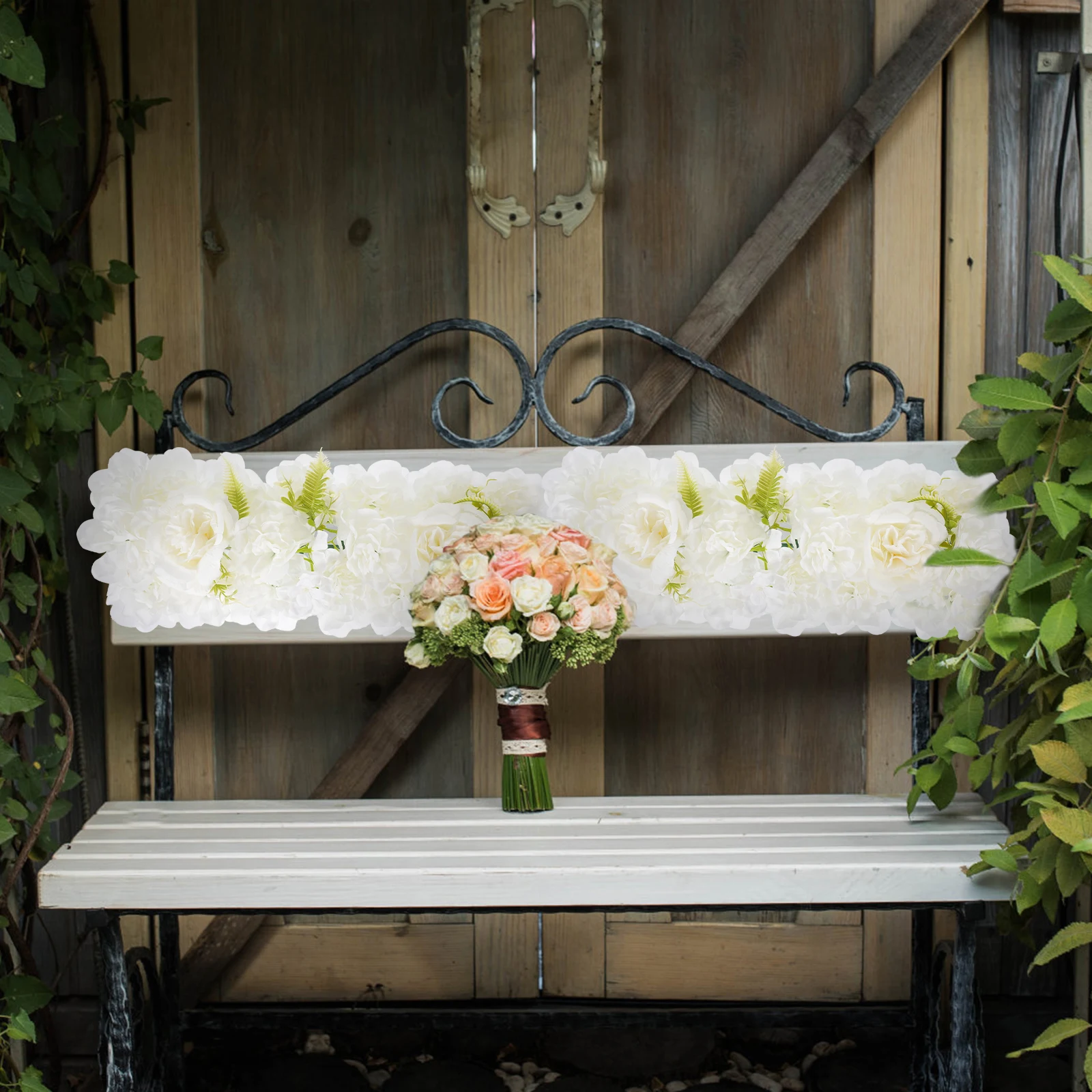 

Wedding Simulation Flower Arrangement White Plastic Rose Ornament Fake Flowers PartyDecoration Anniversary FlowerWall Panel