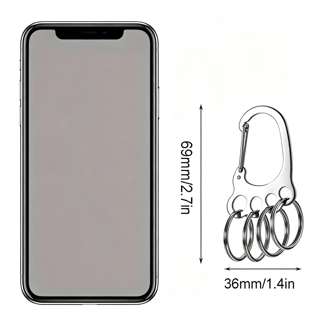 5Pcs Stainless Steel Carabiner Keychain with 4 Key Rings Heavy Duty EDC Spring Snap Hook For Outdoor Camping Daily Keys Holder