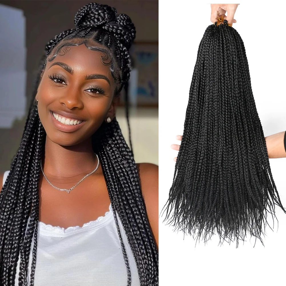 

Crochet Box Braids Pre looped Crochet Braids 3X Goddess Box Braids Hair for Women Boho 18 Inch Knotless Straight Synthetic Brair