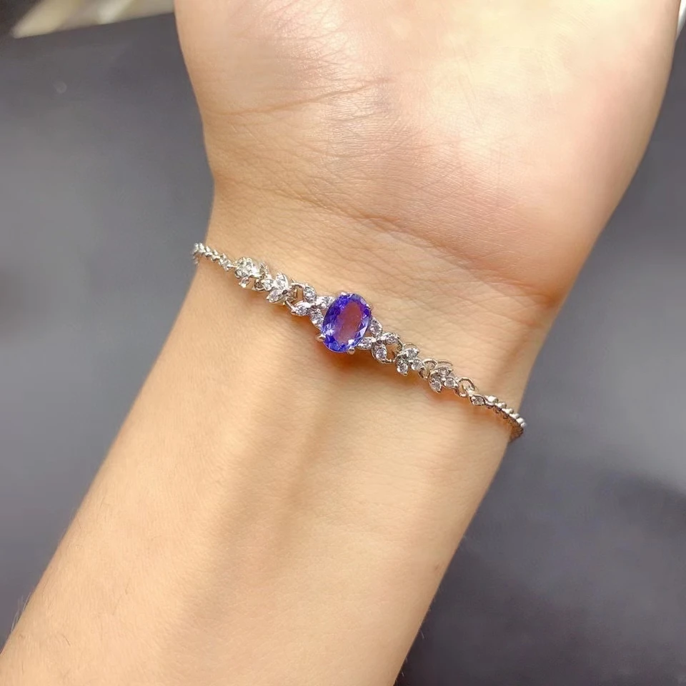 Natural Tanzanite Bracelet for Wedding 5mm*7mm 0.7ct Tanznaite 925 Silver Bracelet with 18K Gold Plated Keep Shining