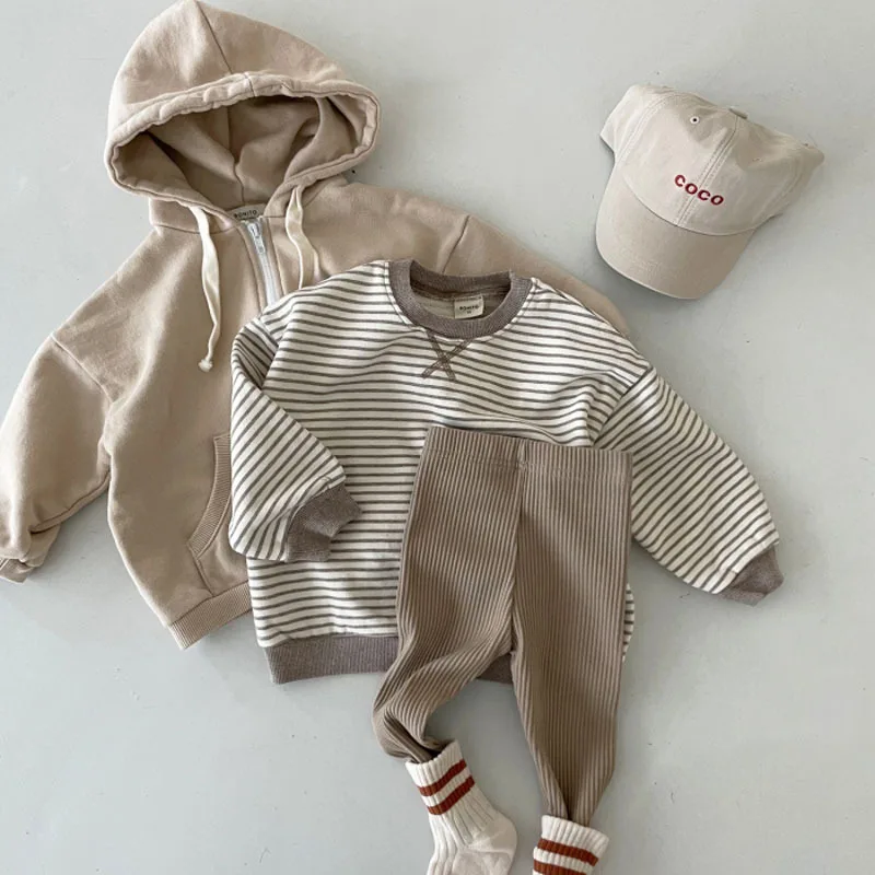 2025 Autumn New Baby Casual Sweatshirt Cotton Infant Long Sleeve Tops Toddler Loose Pullover Boys Girls Striped Sweatshirt
