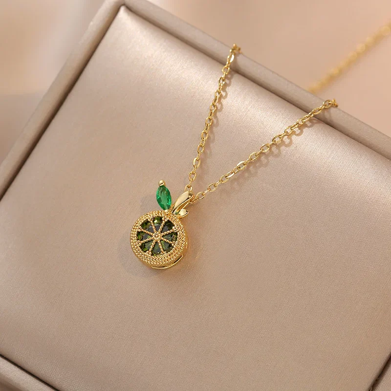 Exquisite and Stylish Green Lemon Rhinestone Pendant Necklace Women's Necklace, Perfect Birthday Holiday Gift for Girls Women