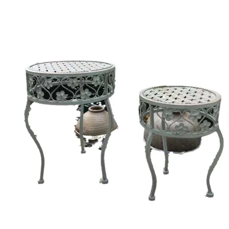 

Villa courtyard wrought iron flower cross grid flower stool two-piece set flower pot raised