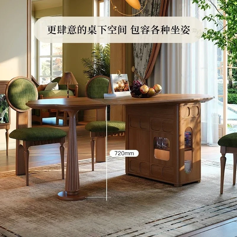 

lMedieval island dining table foldable multi-functional small apartment against the wall French retro dining table