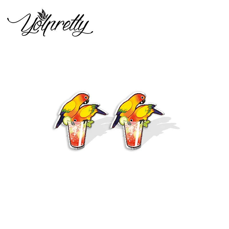 2022 New Arrival Funny Cute Cartoon Cute Parrot Birds Graffiti Epoxy Stud Earrings Handcraft Acrylic Resin Earrings