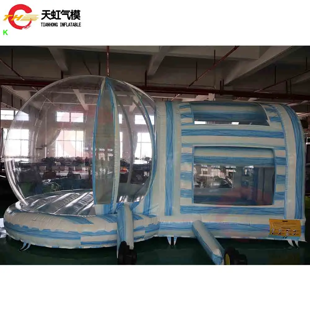 Snelle Verzending 5.5x3.5m Opblaasbare Sneeuwbol Met Tunnel Bouncy Base Optioneel Kerst Tunnel Tent Bubble Huis te koop