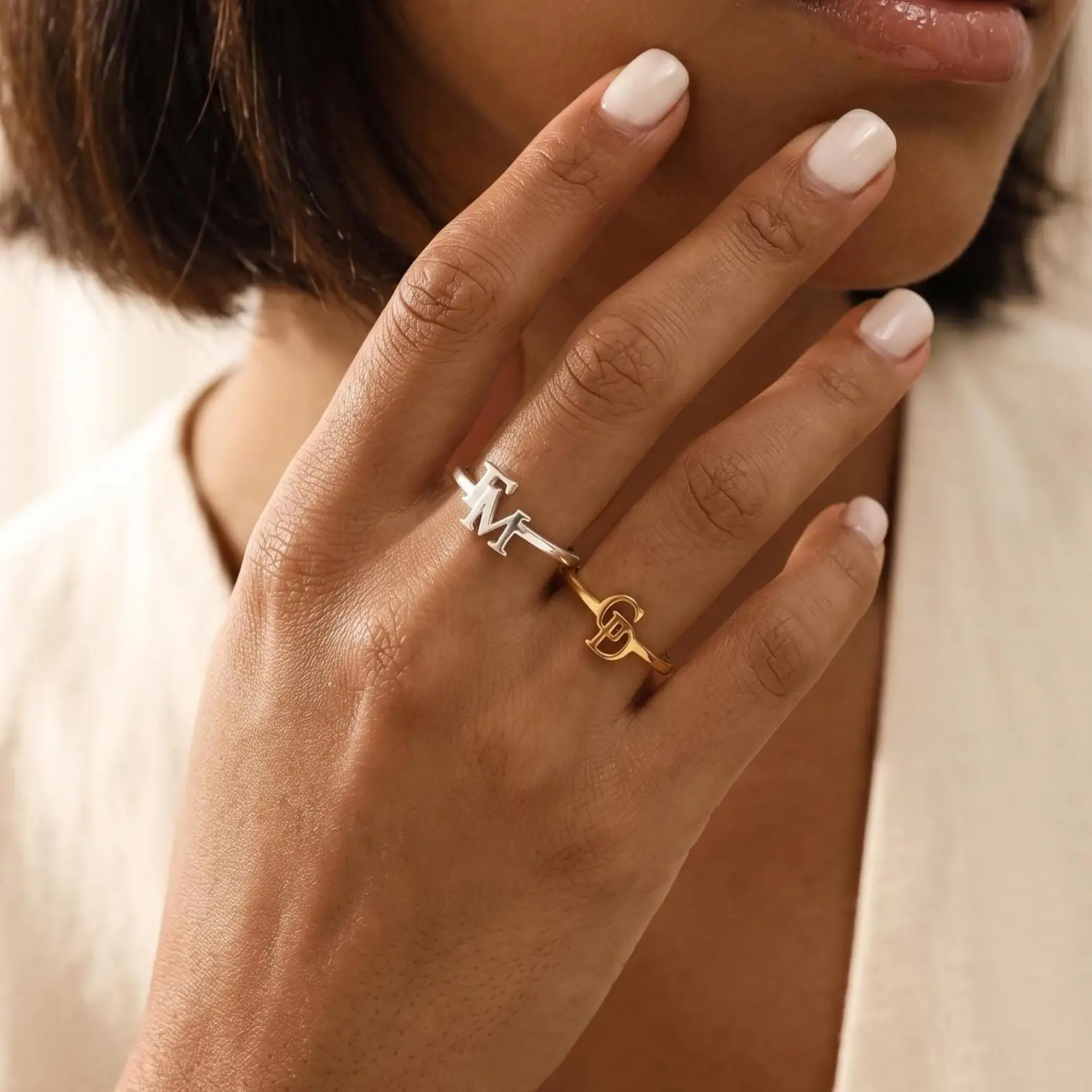 Custom Double Initial Rings Custom Couple Ring  Stainless Steel Couple Initials Letter Ring Skinny  Stackable Engraved Rings