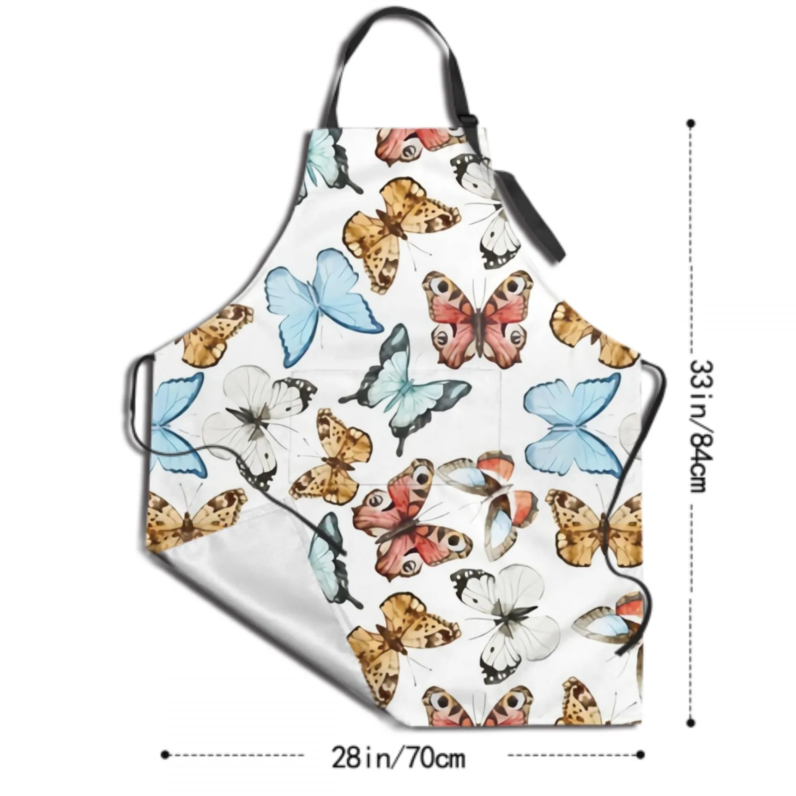 Colorful Butterfly Waterproof Apron with 2 Pockets Kitchen Chef Apron  Apron for Hair Brushing Cooking Baking Painting Gardening