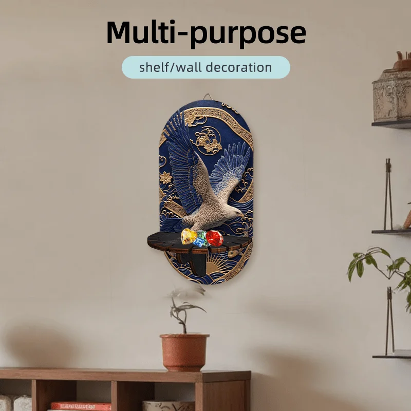 Bohemian Wall-Mounted Shelf with Carved & Crystal Stone Frame - Multi-Functional Storage Rack, Key Holder, Candelabra Stand
