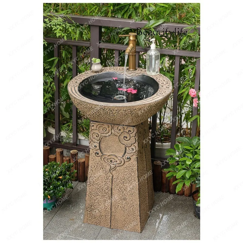 

Outdoor courtyard wash basin integrated floor sink basin column type