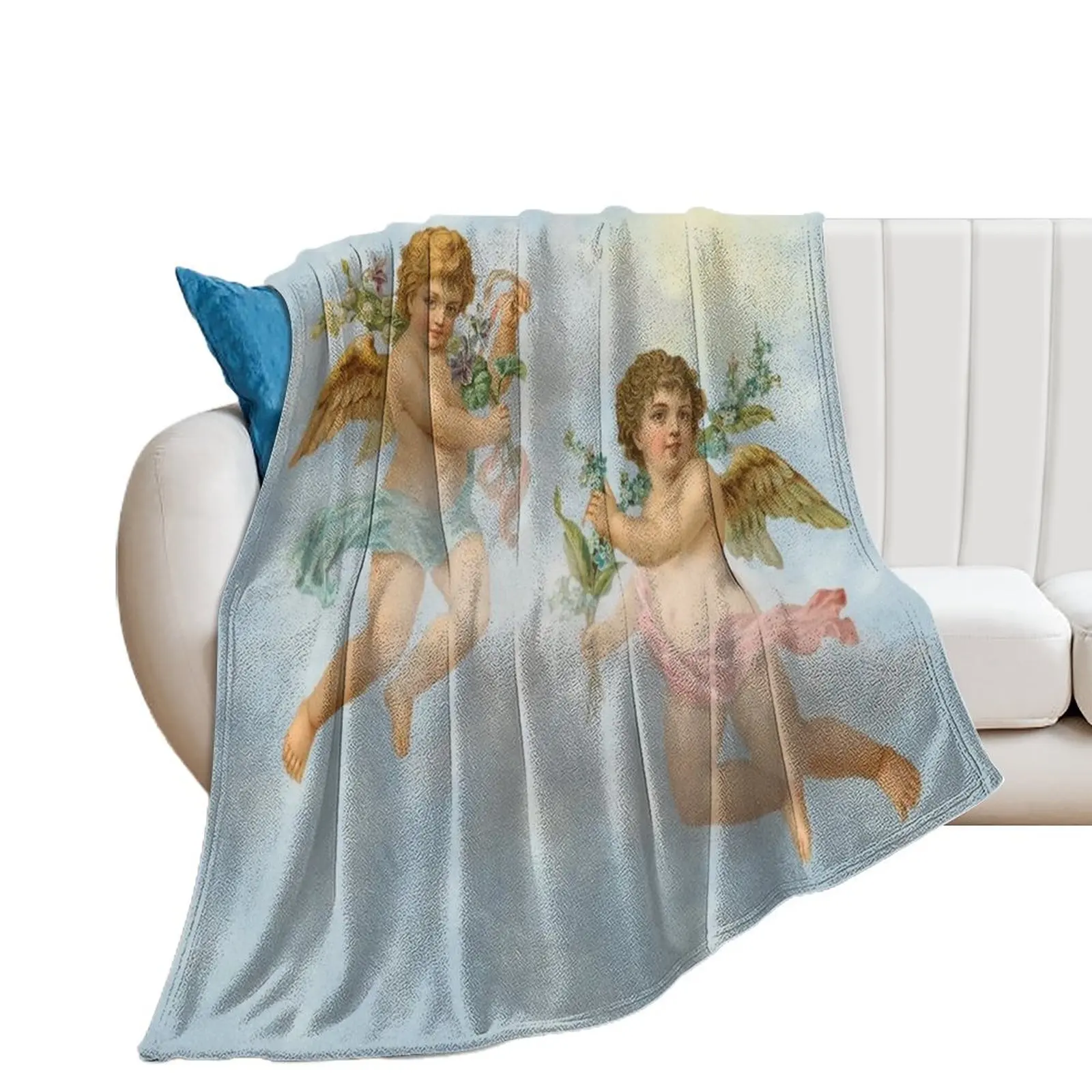 Cupid Angels in Heaven (Aesthetic Renaissance Art) Throw Blanket Hair Thermals For Travel Blankets