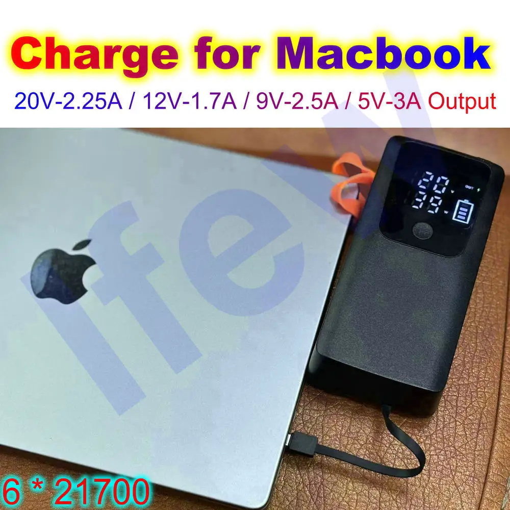 

21700 Battery Case Charging For Macbook Tablet 45W Power Bank Housing DIY Shell Removable Battery Storage Box With No Battery