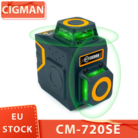 CIGMAN CM-720SE 2x360° 8-Line Self-Leveling Laser Level, IP54 Waterproof, Green Cross Line, Magnetic L-Shaped Base