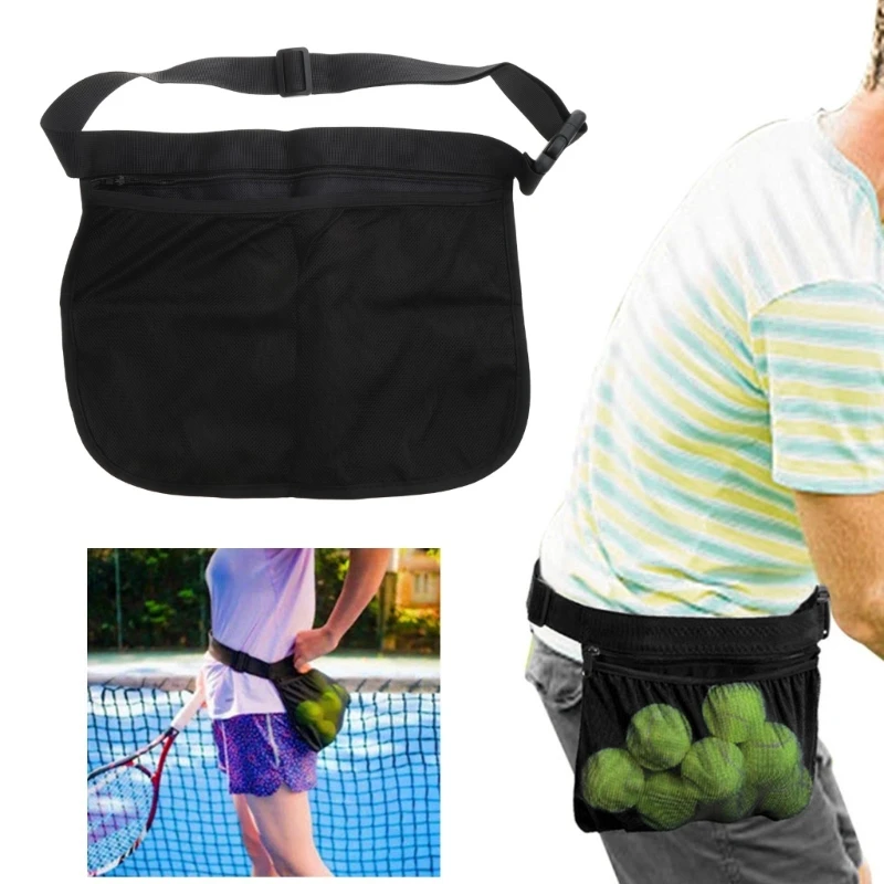 Tennis Ball Holder Training Waist Pouch Adjustable Mesh Bag Adult Teens Outdoor Sports Travel Pocket Large Capacity Storage Bag