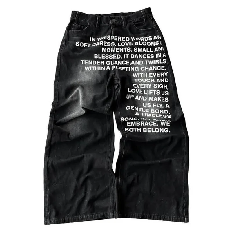 

Straight Wide Leg Jeans High Quality Casual Hip Hop Streetwear Hot Sell Letter Denim Pants Embroidery Diamonds Baggy Jeans