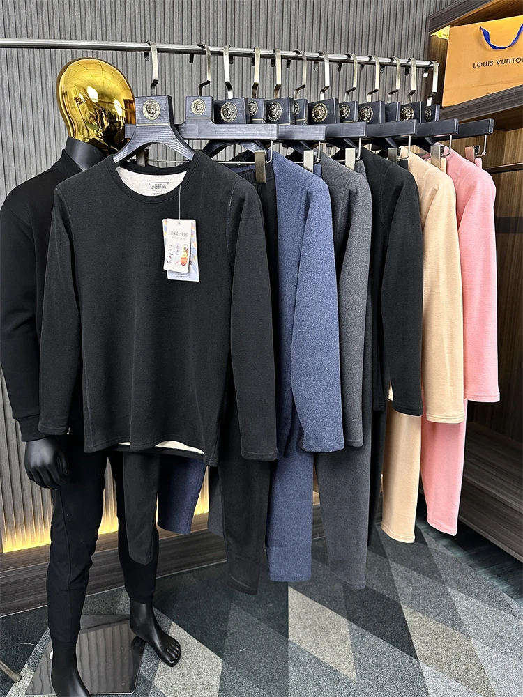 Heated Thermal Underwear Set Self-heating Warmth Men Women Style Couple Long Pants Small round Neck Thick Winter Essentials