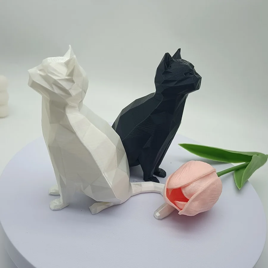 3D 인쇄 고양이 장식품, 기하학적 마름모꼴 고양이 모델, 거실, 연구 및 사무실 장식, 축제 장식 선물