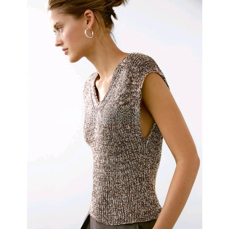 

Summer New Women's Cotton Double Color Knitted Vest T-irt V-ne Svel Top Polyester Fiber Regular Length