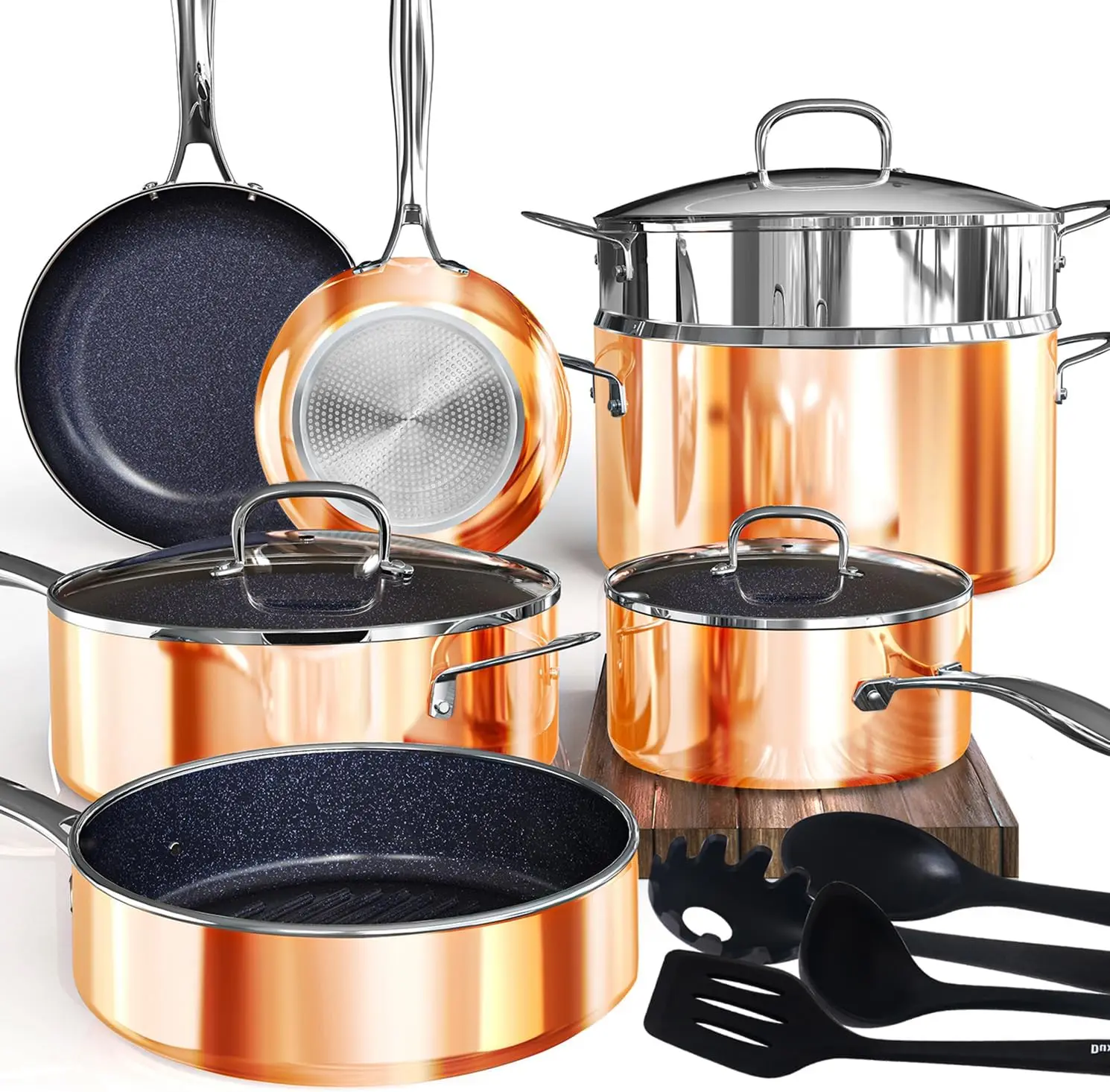 14PC Nonstick Cookware Sets, DUXANO Freshness-Maintained Pots and Pans with 9H Hardness 2-Layer Ceramic Coating